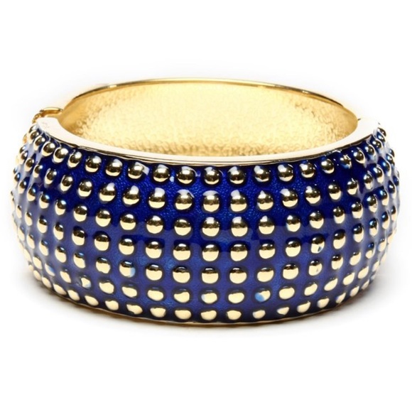 💙 Blue Enameled Hinged Bangle with Golden Dots 💙 - Picture 7 of 7